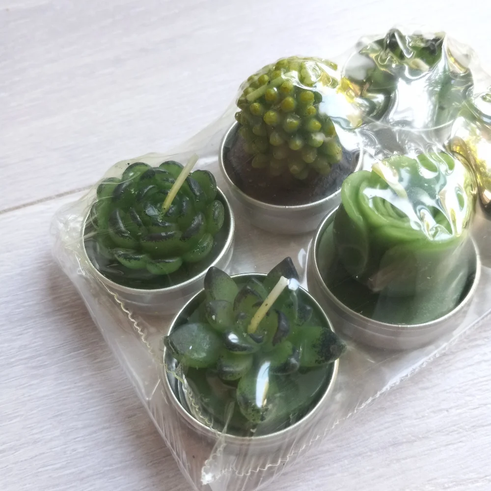Scented Succulent Cactus Tealight Candles, 6pk NIP - Picture 2 of 13